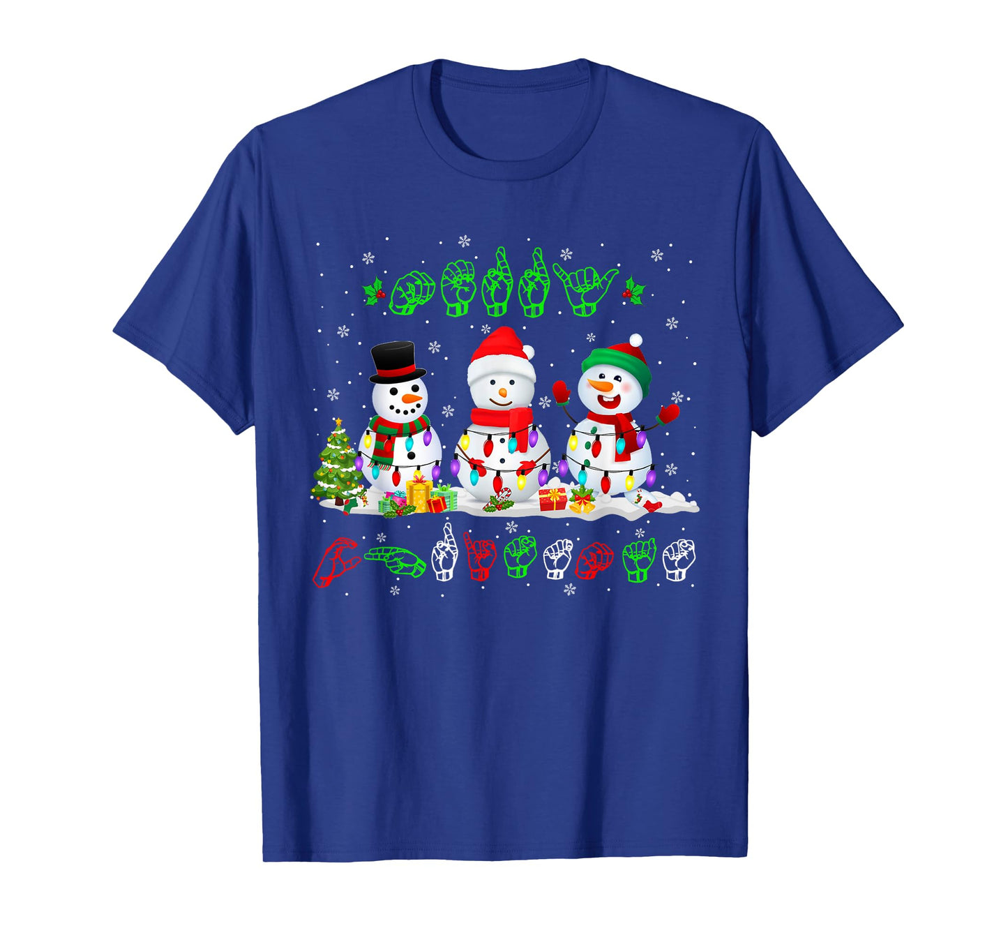 Christmas Lights Merry Christmas Snowman ASL Sign Language T-Shirt