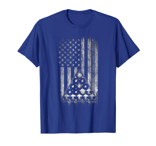 Pool Player American Flag Cue Stick and Billard Balls USA T-Shirt