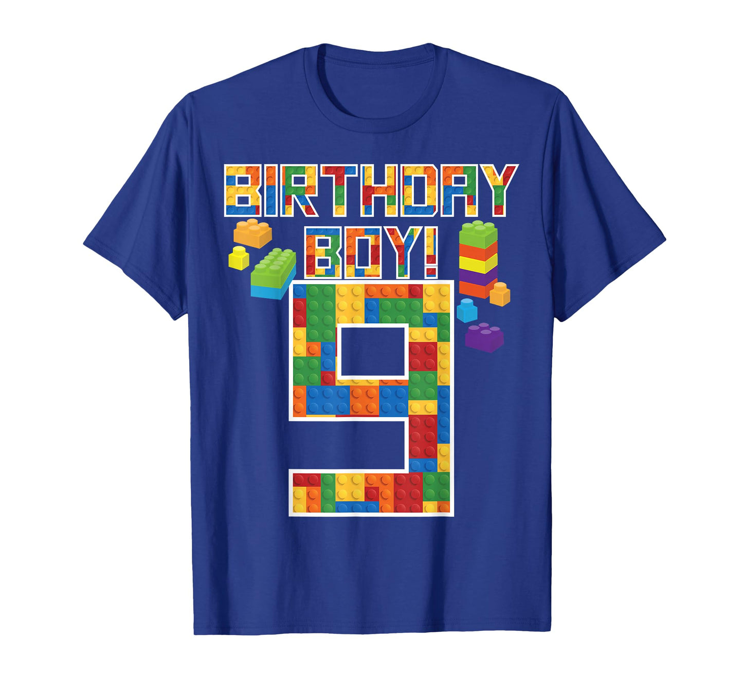 Cute 9th Birthday Gift 9 Years Old Block Building Boys Kids T-Shirt