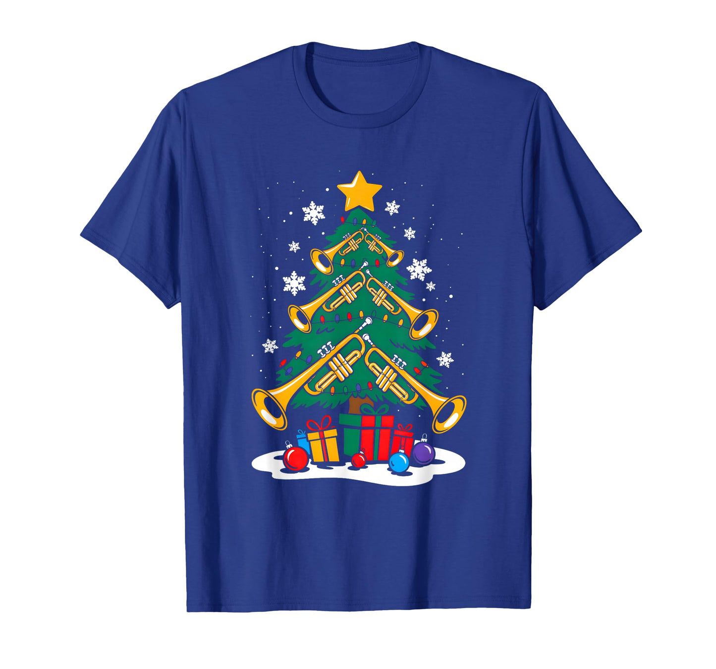 Christmas Trumpet Player Xmas Tree Funny Music Lover Santa T-Shirt