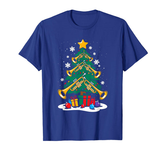 Christmas Trumpet Player Xmas Tree Funny Music Lover Santa T-Shirt
