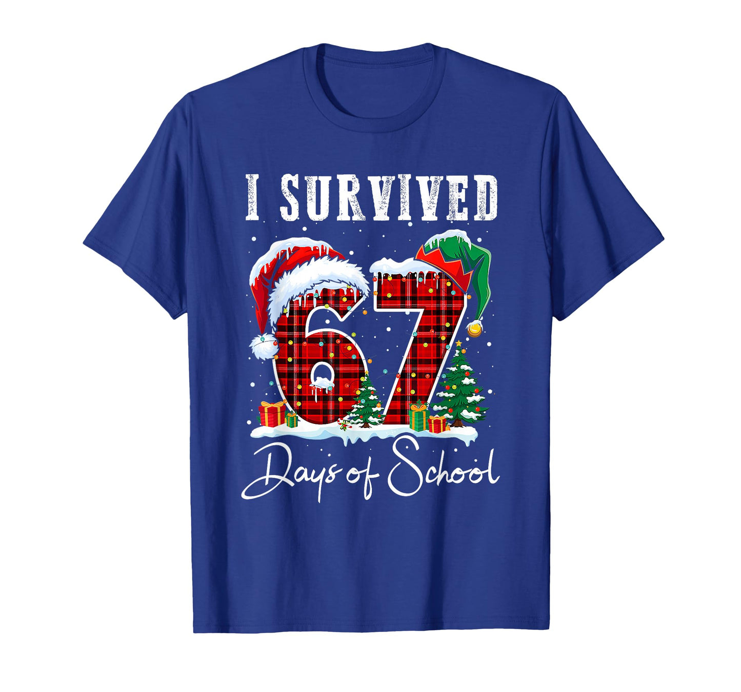 I Survived 67 Days of School Christmas Candy Cane Six Seven T-Shirt