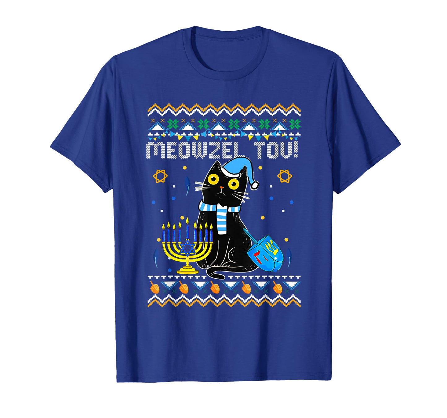 Funny Happy Hanukkah Hanukkat Meowzel Tov Jewish Cat Menorah T-Shirt