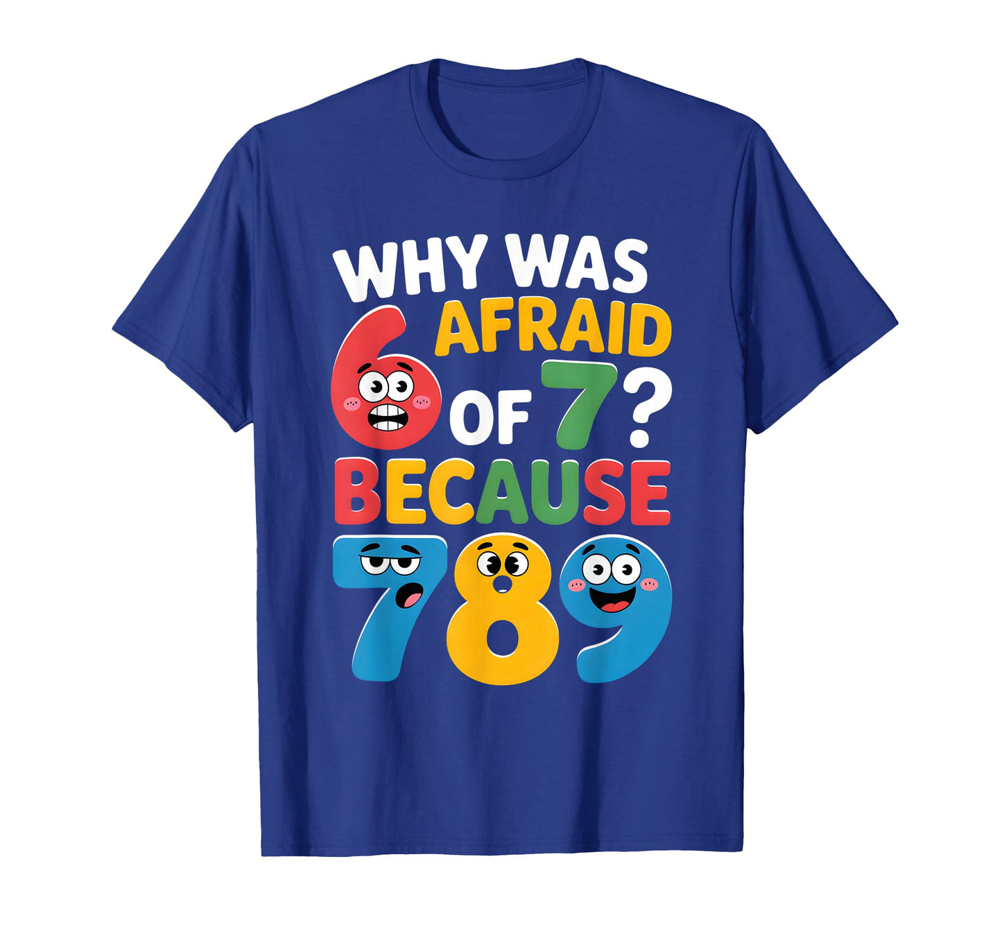 Why was 6 Afraid of 7 Funny Math Day Joke Cartoon Numbers T-Shirt