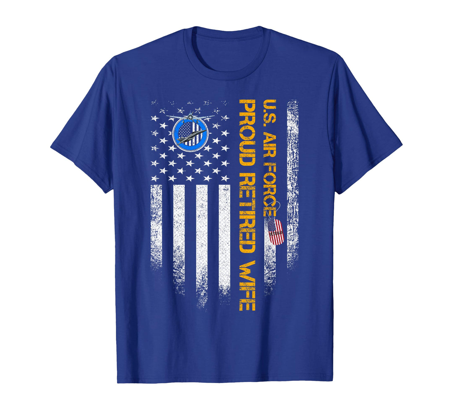 Vintage USA American Flag US Air Force Proud Retired Wife T-Shirt for Women Men