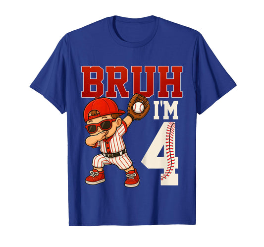 Kids Bruh I'm 4 Baseball 4th Bday Party 4 Years Old T-Shirt