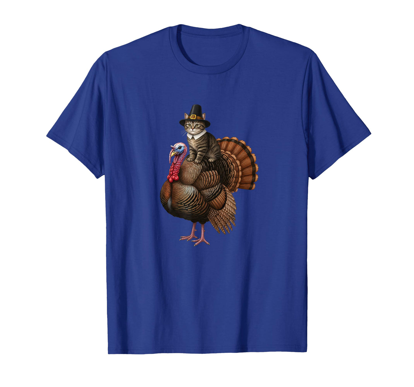 Funny Thanksgiving Cat On Turkey, Pilgrim Hat Turkey Day T-Shirt