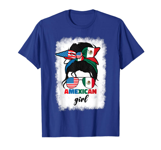 Half Mexican And American Mexico America Usa Flag Girl Funny T-Shirt