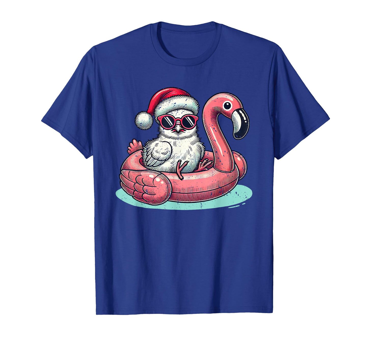 Christmas in July Silkie Chicken Mom Santa Flamingo Floatie T-Shirt