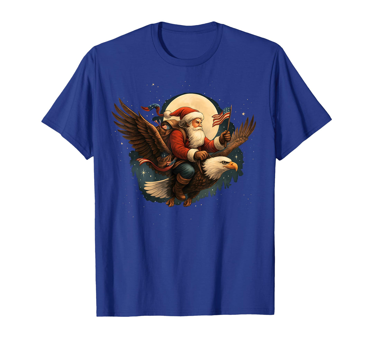 Vintage Patriotic USA Christmas Santa Riding Eagle T-Shirt