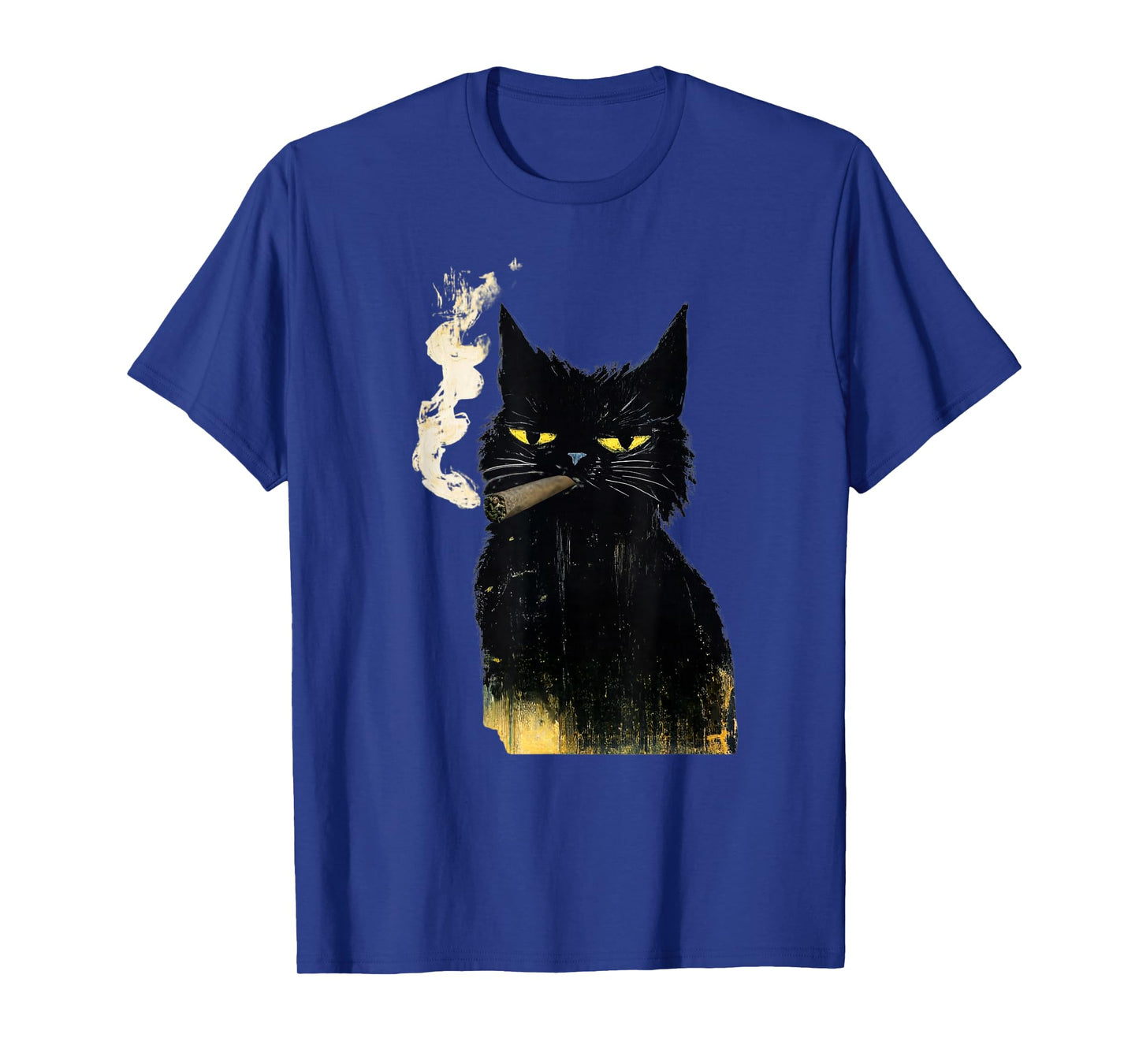 Funny Adult Vintage Black Cat Smoking Blunt Weed Art Paint T-Shirt