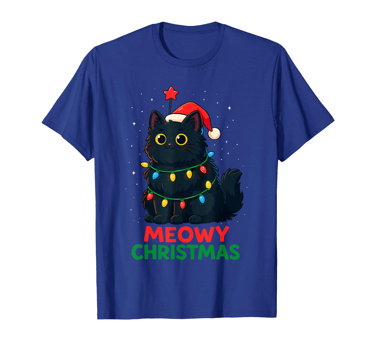 Black Cat Christmas Tree Lights Shirt, Cat Meowy Christmas T-Shirt