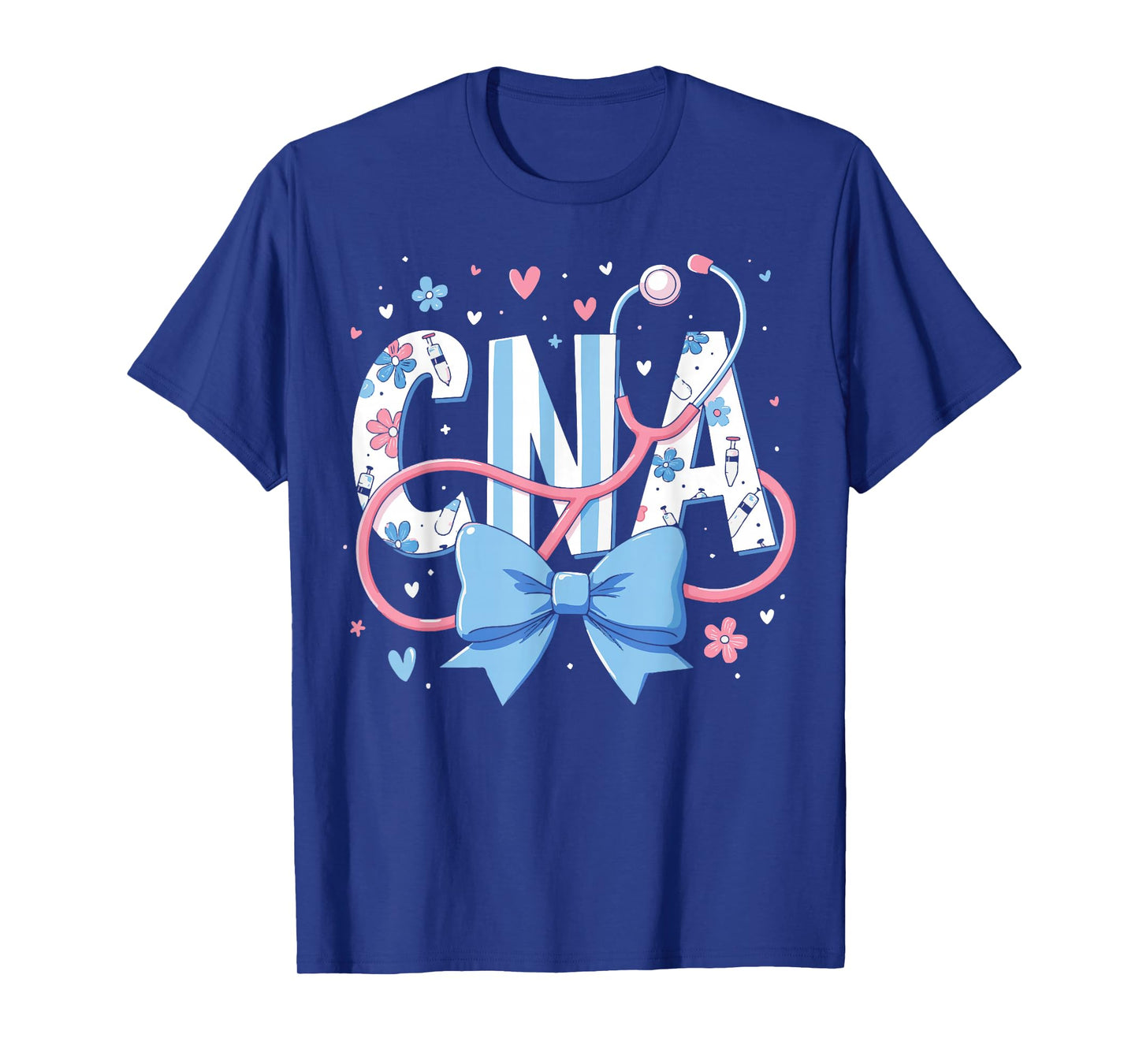 Coquette CNA Nurse Blue Floral Stethoscope Bow Cute Nurse T-Shirt