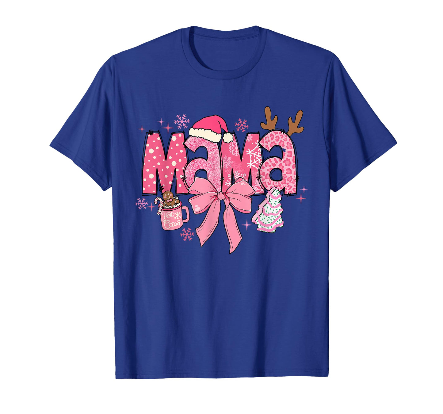 Cute Coquette Bow Pink Mama Christmas Tree Merry Xmas Family T-Shirt