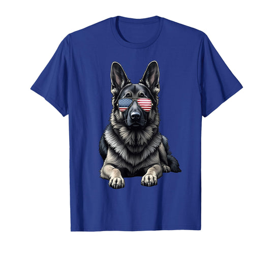 German Shepherd USA Flag Sunglasses Patriotic 4th of July T-Shirt