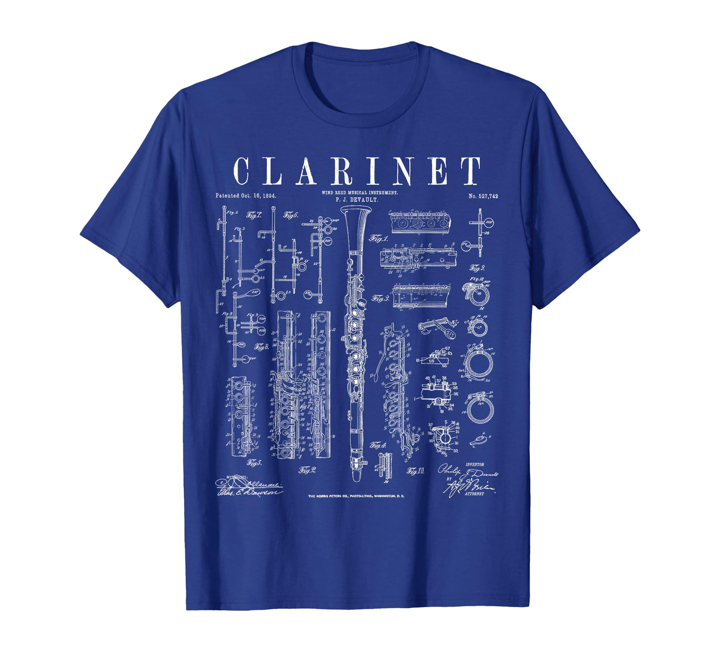 Clarinet Vintage Patent Clarinetist Drawing Print T-Shirt