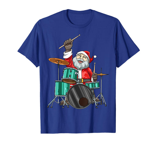 Santa Playing Drums Drummer Christmas Drums Santa Drumming T-Shirt