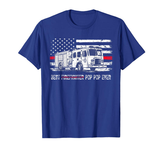Best Firefighter Pop Pop Ever Shirt Flag Red Line US T-Shirt
