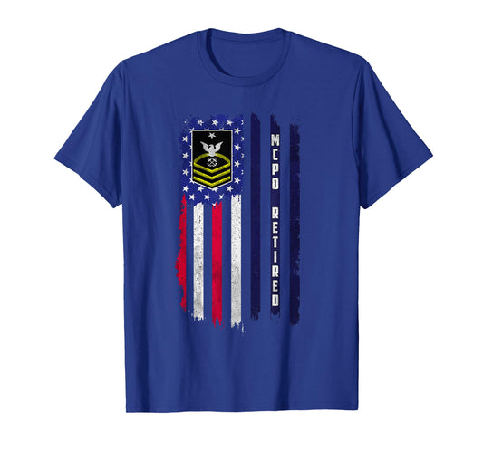 Retired E-9 Master Chief Petty Officer Rank American Flag T-Shirt
