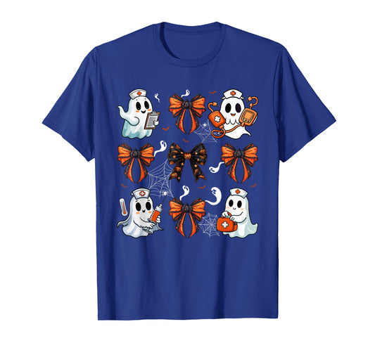 Cute Nurse Ghost Boo Halloween Coquette Bow Nurse Crew T-Shirt