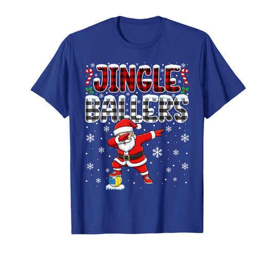 Jingle Ballers Plaid Santa Dabbing Volleyball Christmas T-Shirt