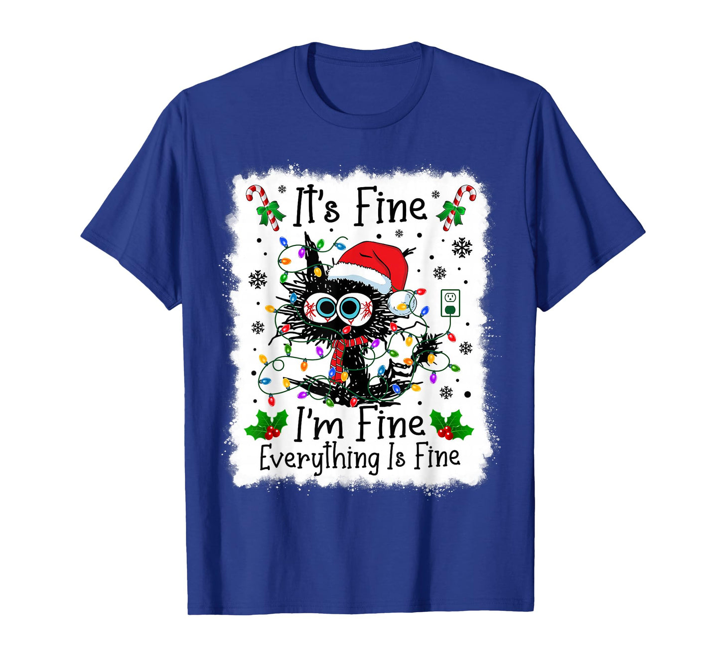 It's Fine I'm Fine Everything is Fine Cat Christmas Lights T-Shirt