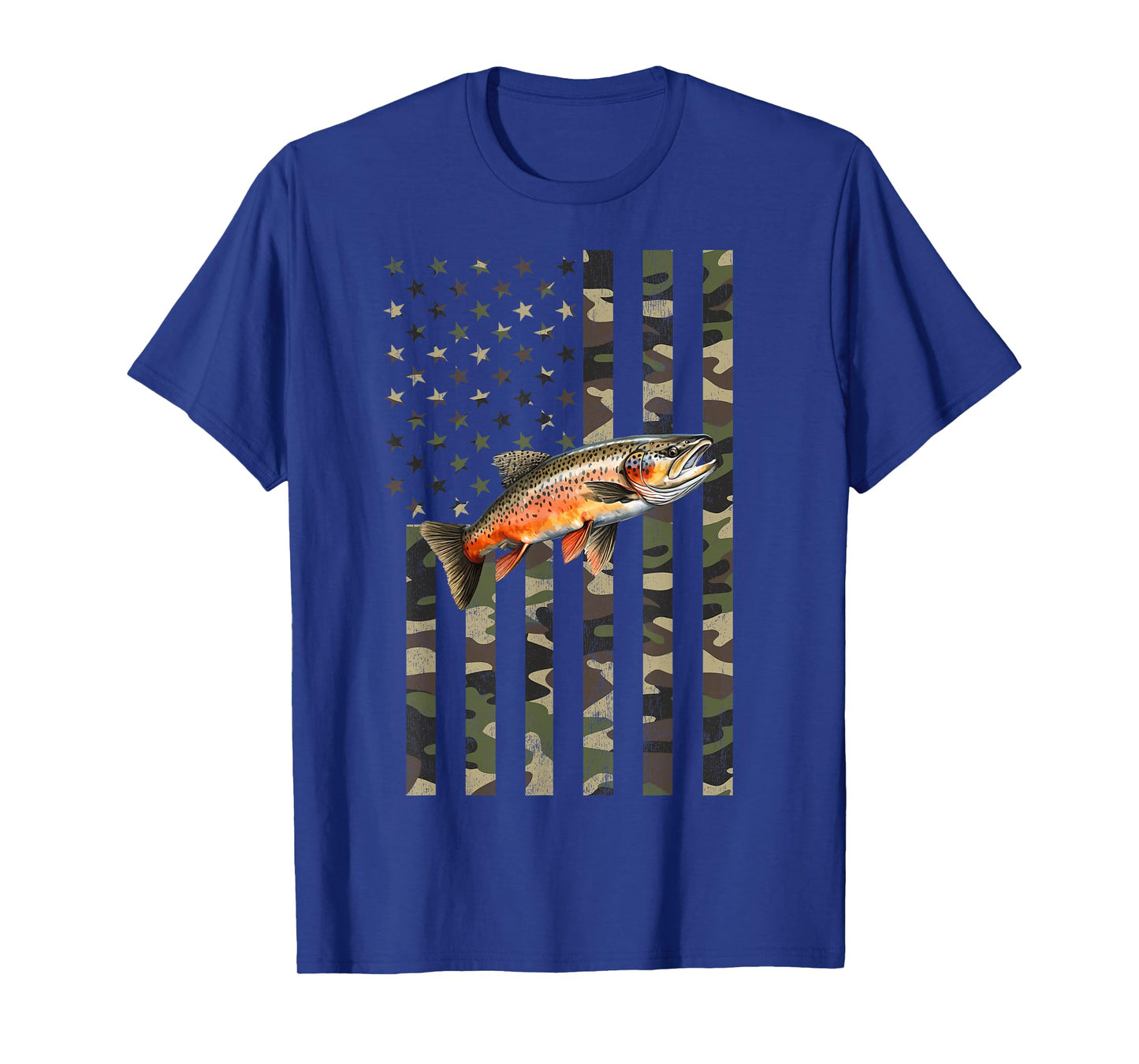 Brook Trout Fishing, Camo American Flag with Brook Trout T-Shirt