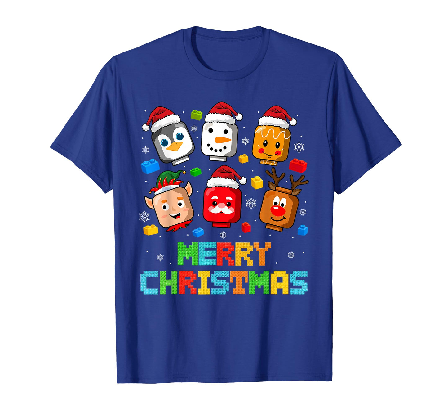 Christmas Building Bricks Santa Elf Snowman Master Builder T-Shirt