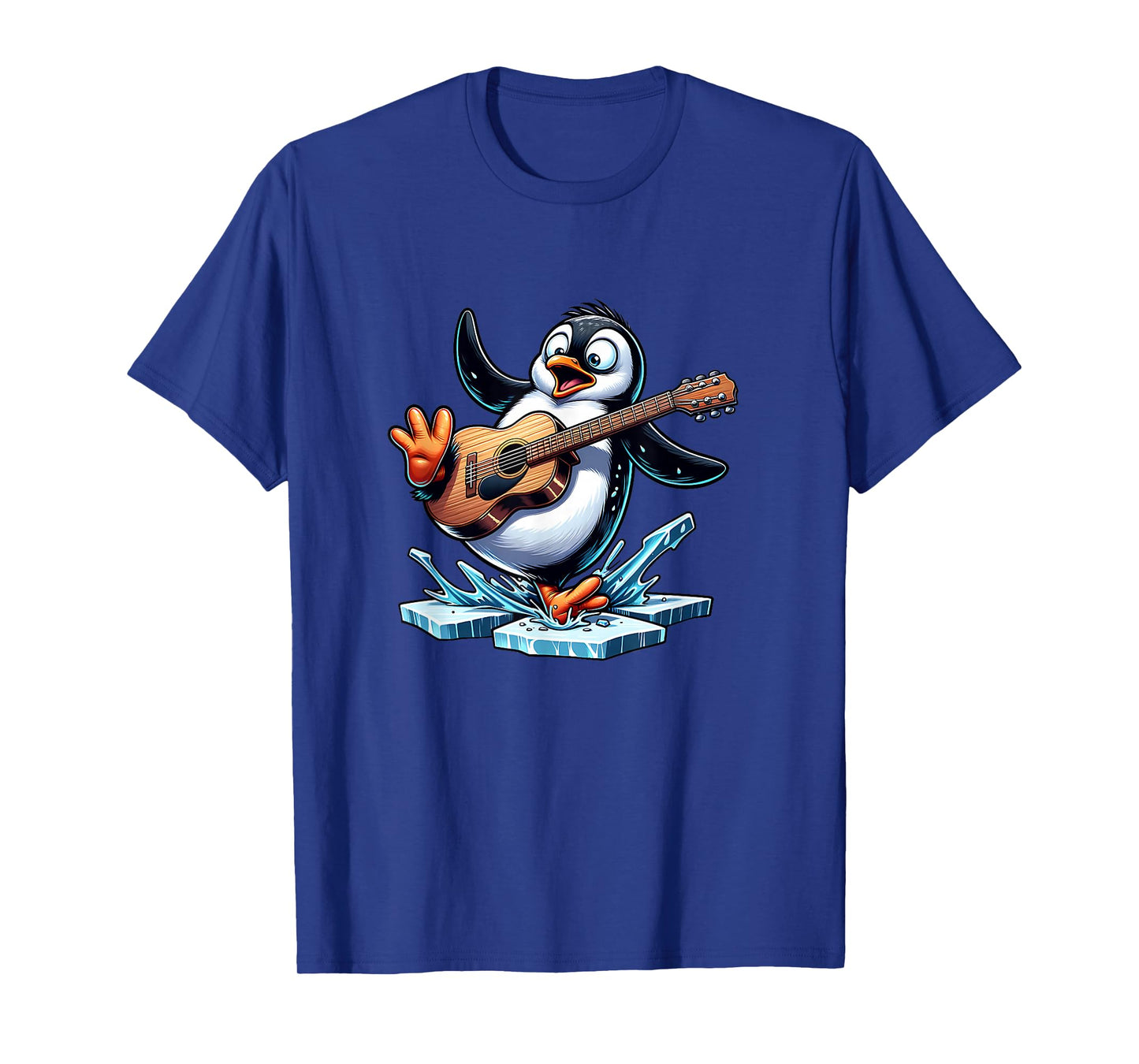 Funny Penguin Playing Guitar On Ice Splash T-Shirt