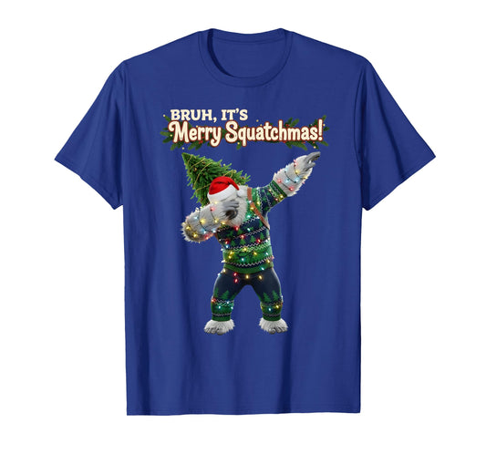 Bruh It's Merry Squatchmas Dabbing Bigfoot Ugly Christmas T-Shirt