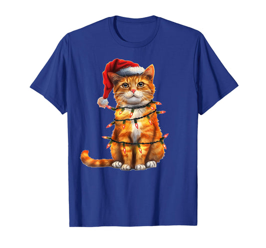 Cute Orange Cat Tabby Cat Christmas Hat Xmas Men Women Kids T-Shirt