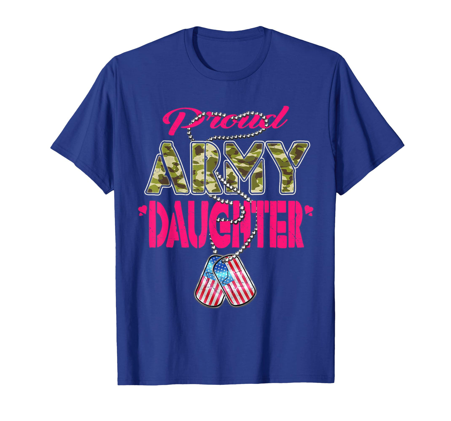 Proud Army Daughter US Flag Camo Dog Tags Military Child T-Shirt