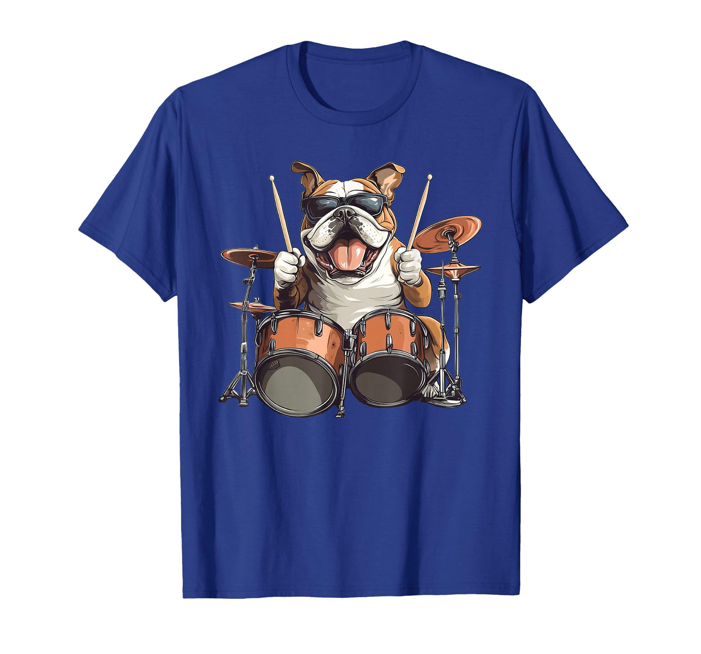 Cute English Bulldog Dog Playing Drums Drummer Music T-Shirt