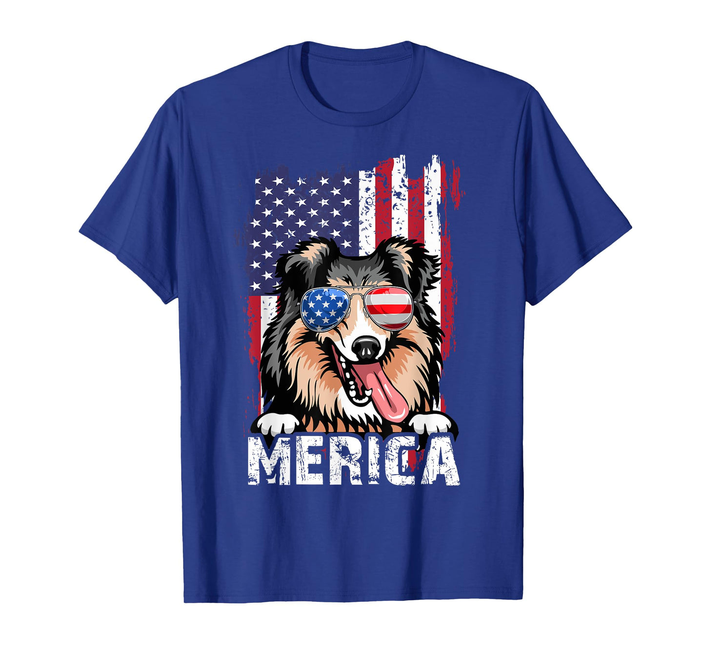 Merica 4th of July Shetland Sheepdog US Flag Sheltie Mom Dad T-Shirt
