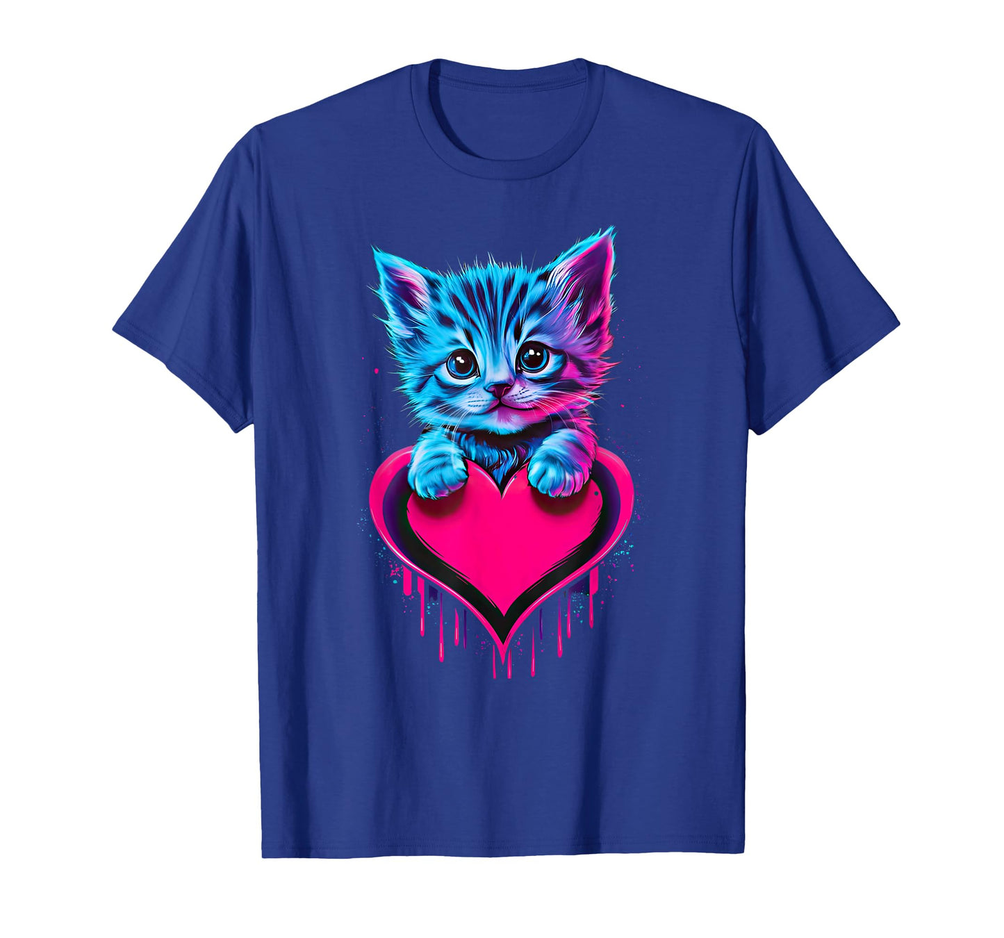 Funny Blacklight Glitch Art Cute Cat Kitten Valentine Heart Men Women Girls Kids T-Shirt