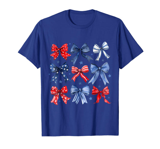 Happy 4th of July Patriotic Girl Boho Coquette Bows T-Shirt