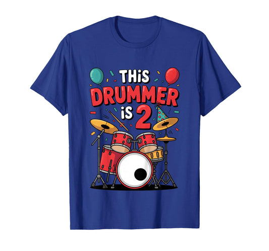 Kids Drummer 2nd Birthday 2 Year Old Kids boys Second Bday Drum T-Shirt