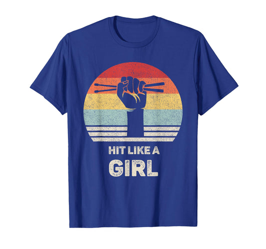 Retro Hit Like a Girl Drummer Shirt Drummer Gift Drum Sticks T-Shirt