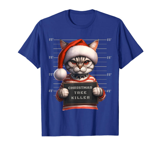 Christmas Cat Mugshot - Christmas Tree Killer T-Shirt for Men Women