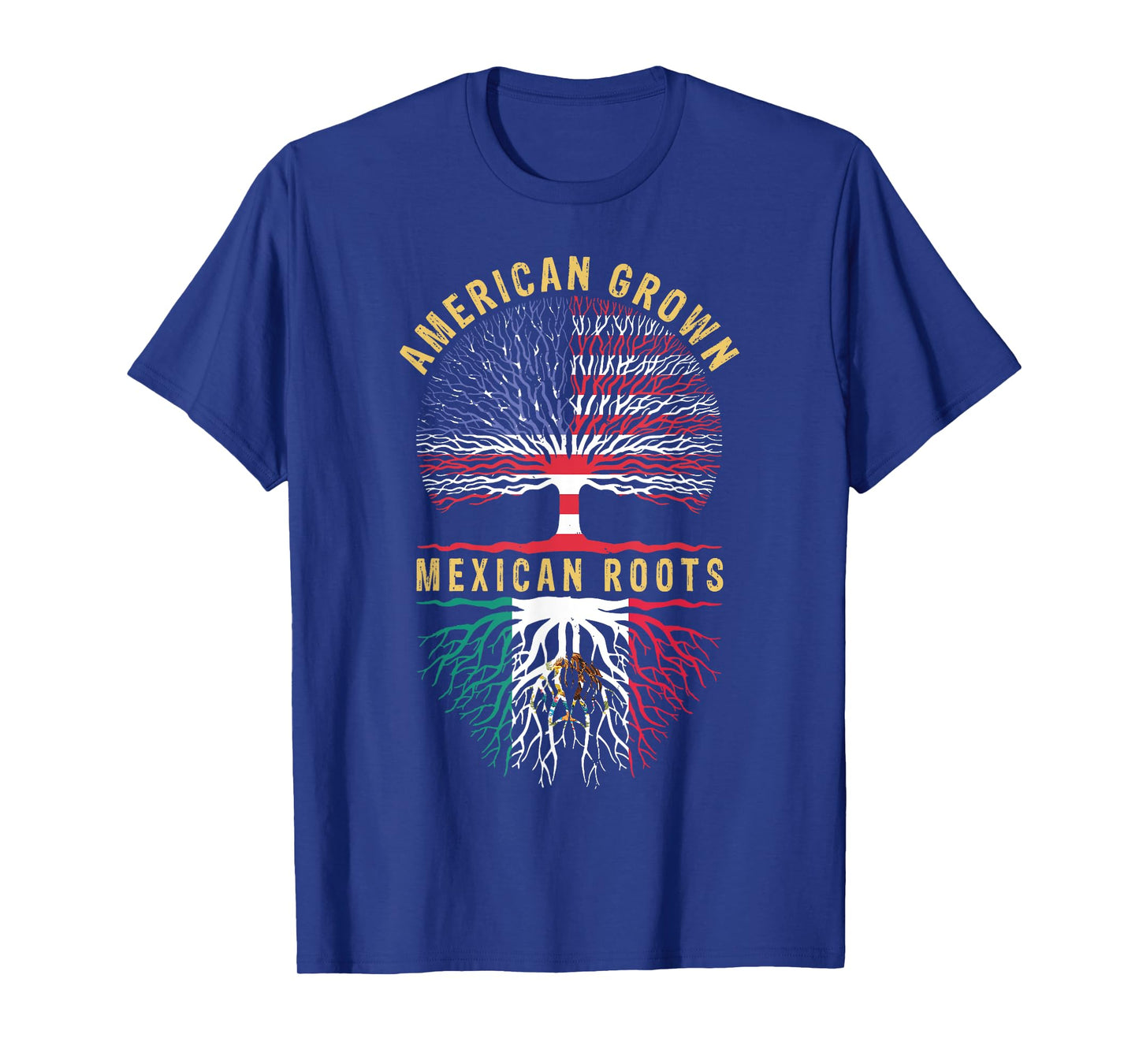 American Grown Mexican Roots Distressed Tree American Flag T-Shirt