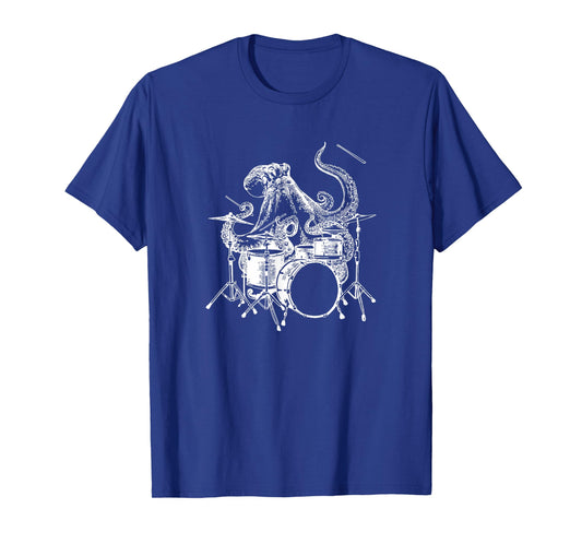 Octopus Playing Drums Funny Beach Drummer Cool Rock Musician T-Shirt
