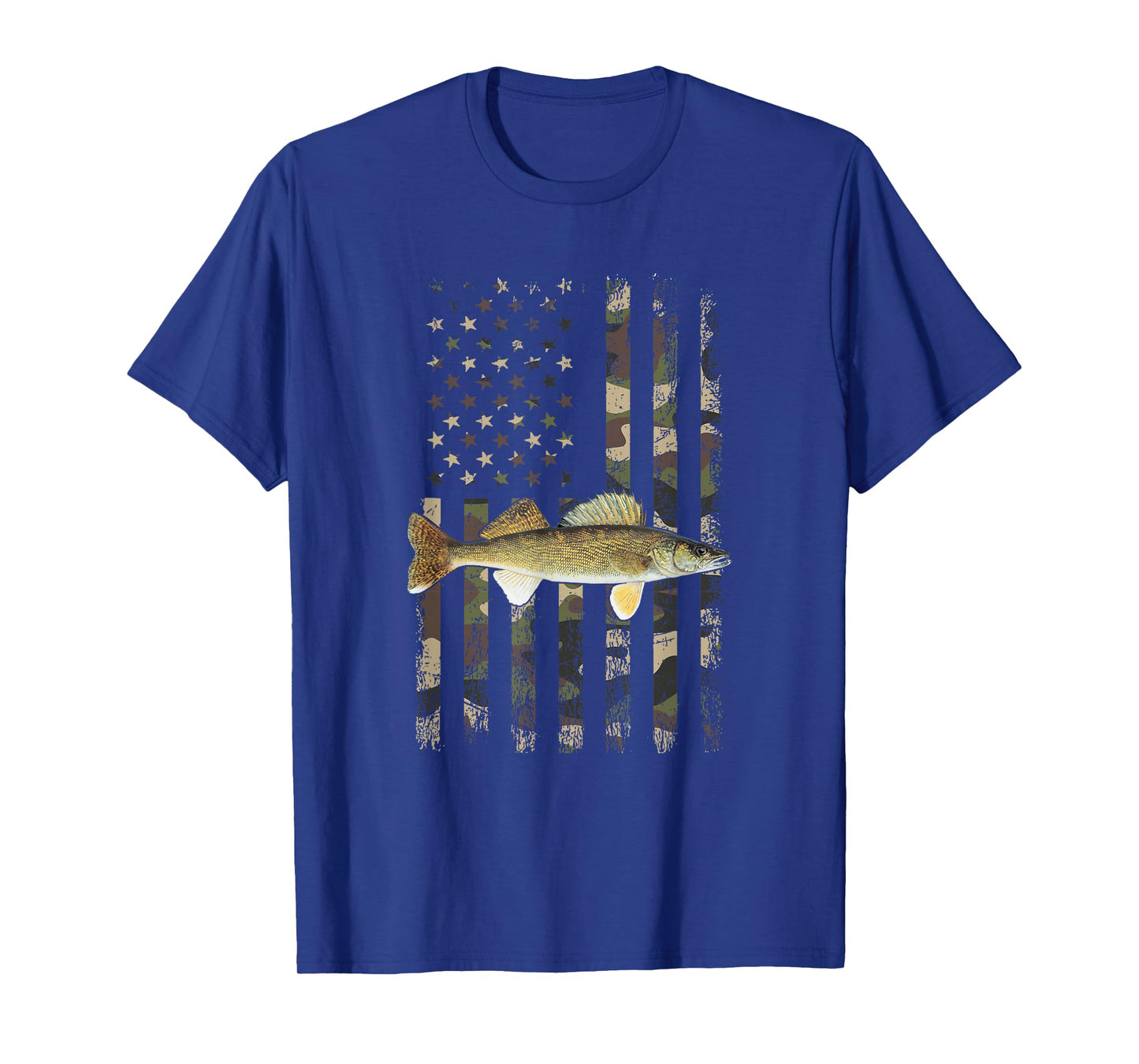 Walleye Camo American Flag, Fishing Walleye T-Shirt