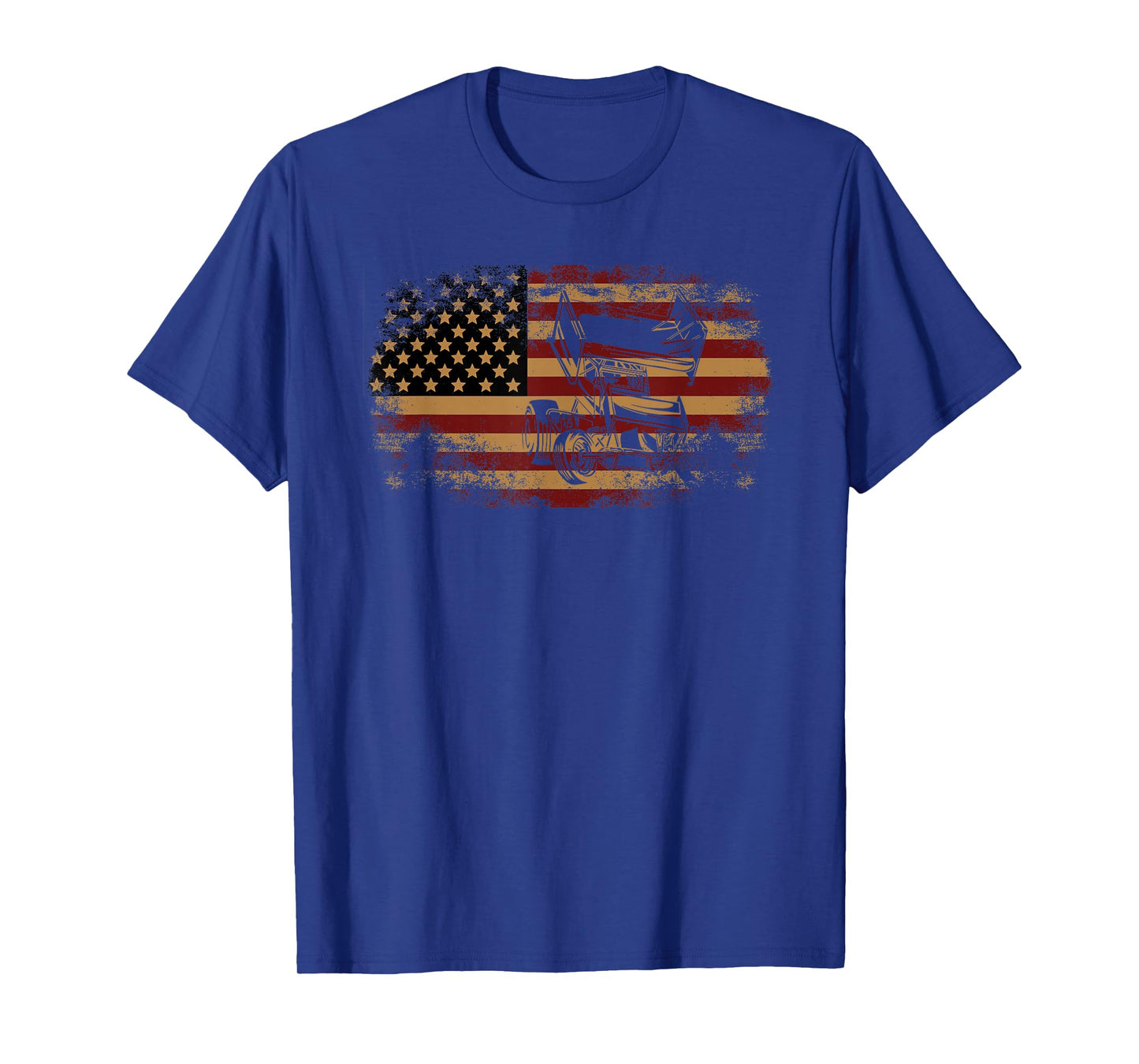 Dirt Track Racing Sprint Car Vintage USA American Flag T-Shirt