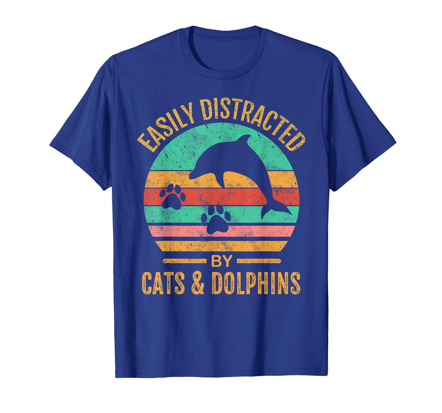 Easily Distracted By Cats & Dolphins Retro Funny T-Shirt