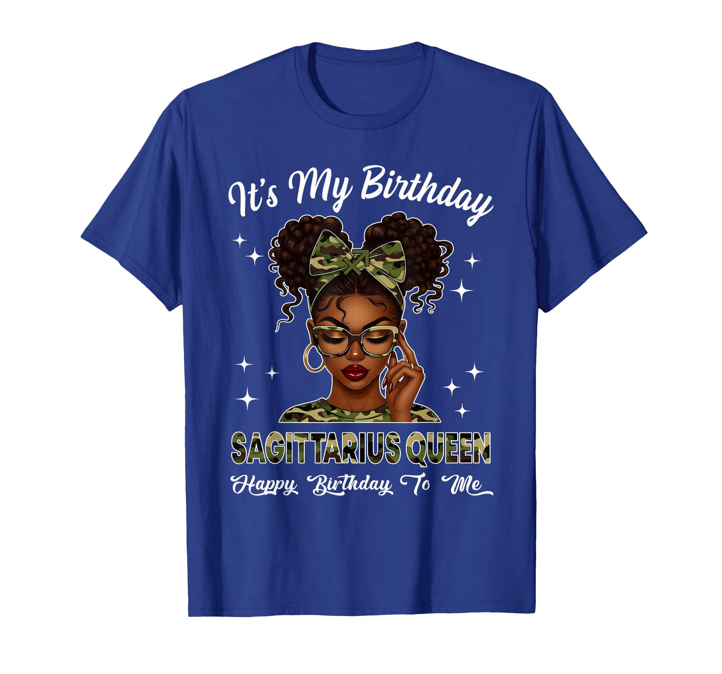 It's My Birthday Sagittarius Queen Camo Bow Afro Black Girl T-Shirt