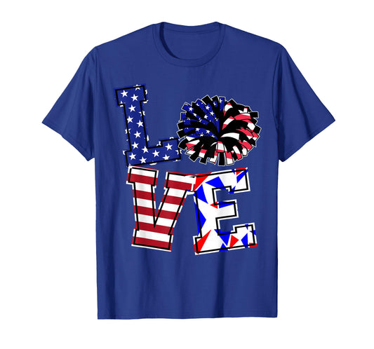 Love Cheer Cheerleader Cheerling US Flag Patriotic Girl Teen T-Shirt