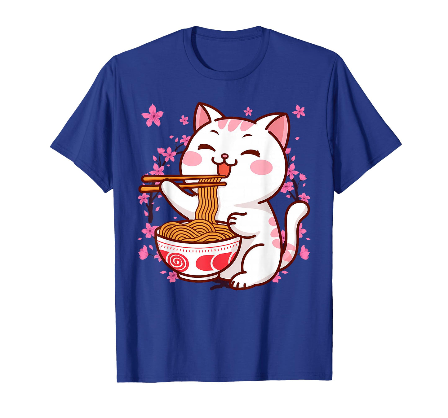 Pink Kawaii Cat Ramen Noodles Anime Japanese Cherry Blossom T-Shirt