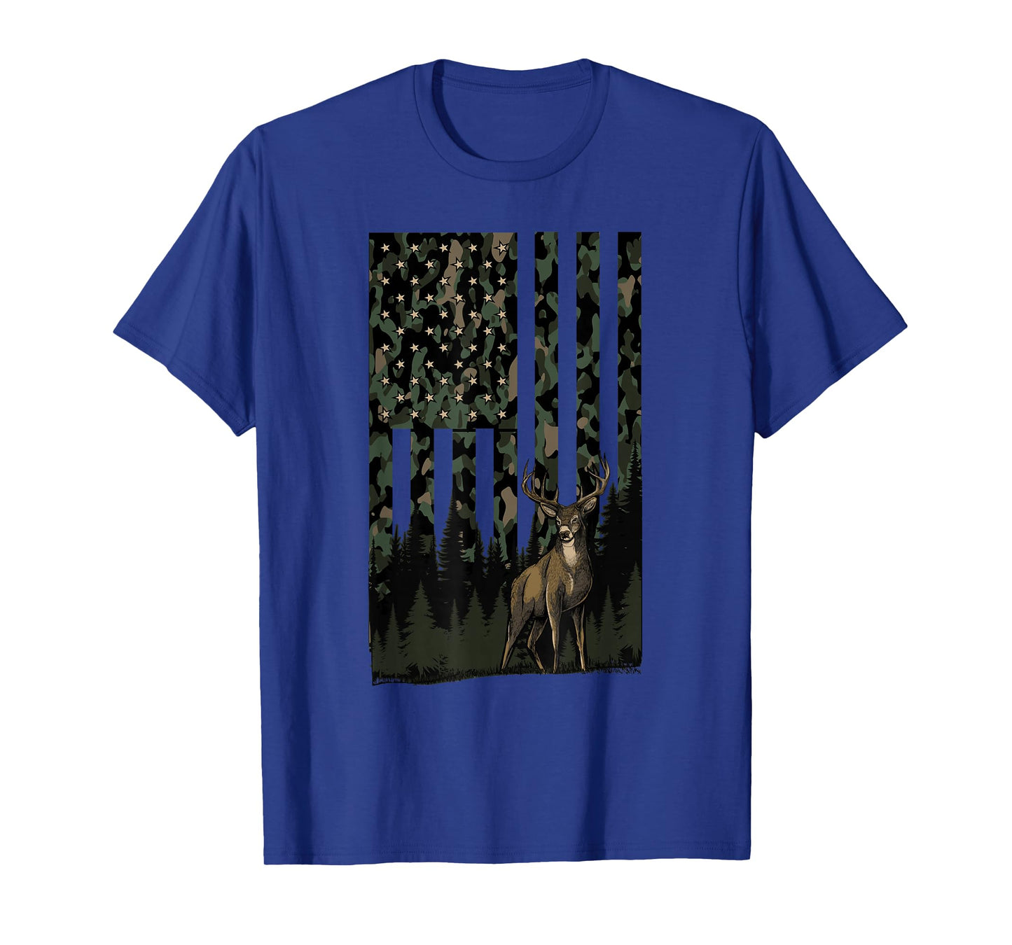 Camo Deer American Flag Graphic Hunting Gifts Men Dad Boys T-Shirt