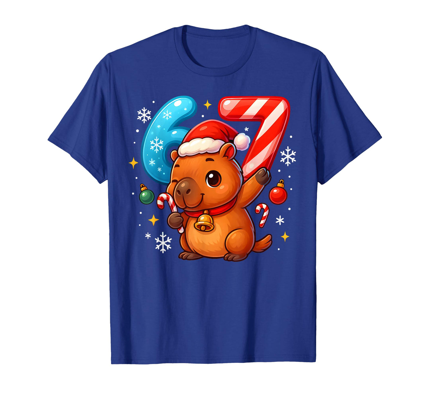 Christmas Capybara 67 Funny 6 7 Meme Girls Kids Boys Xmas T-Shirt