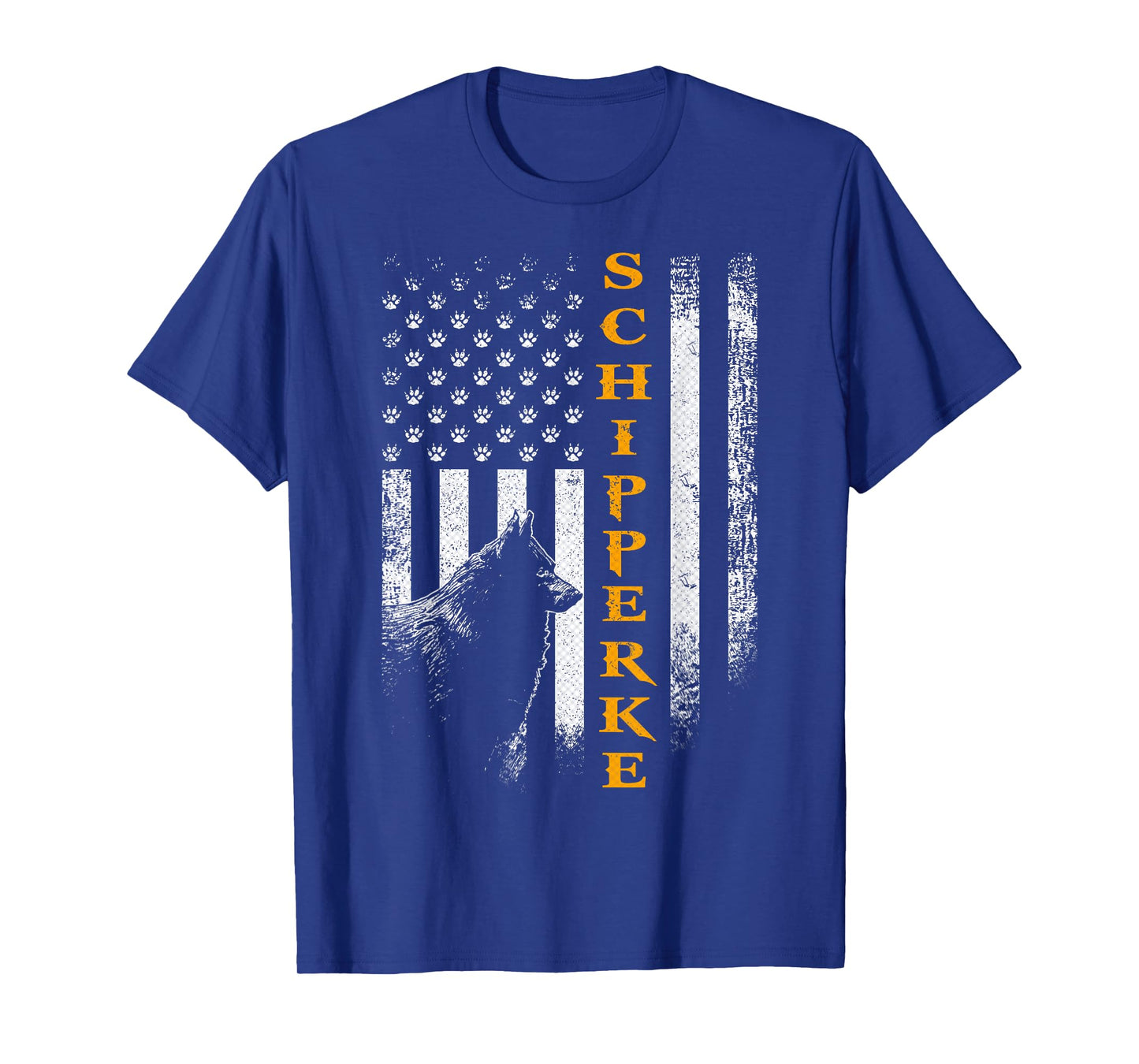 Vintage USA Schipperke Dog Silhouette American Flag Funny T-Shirt